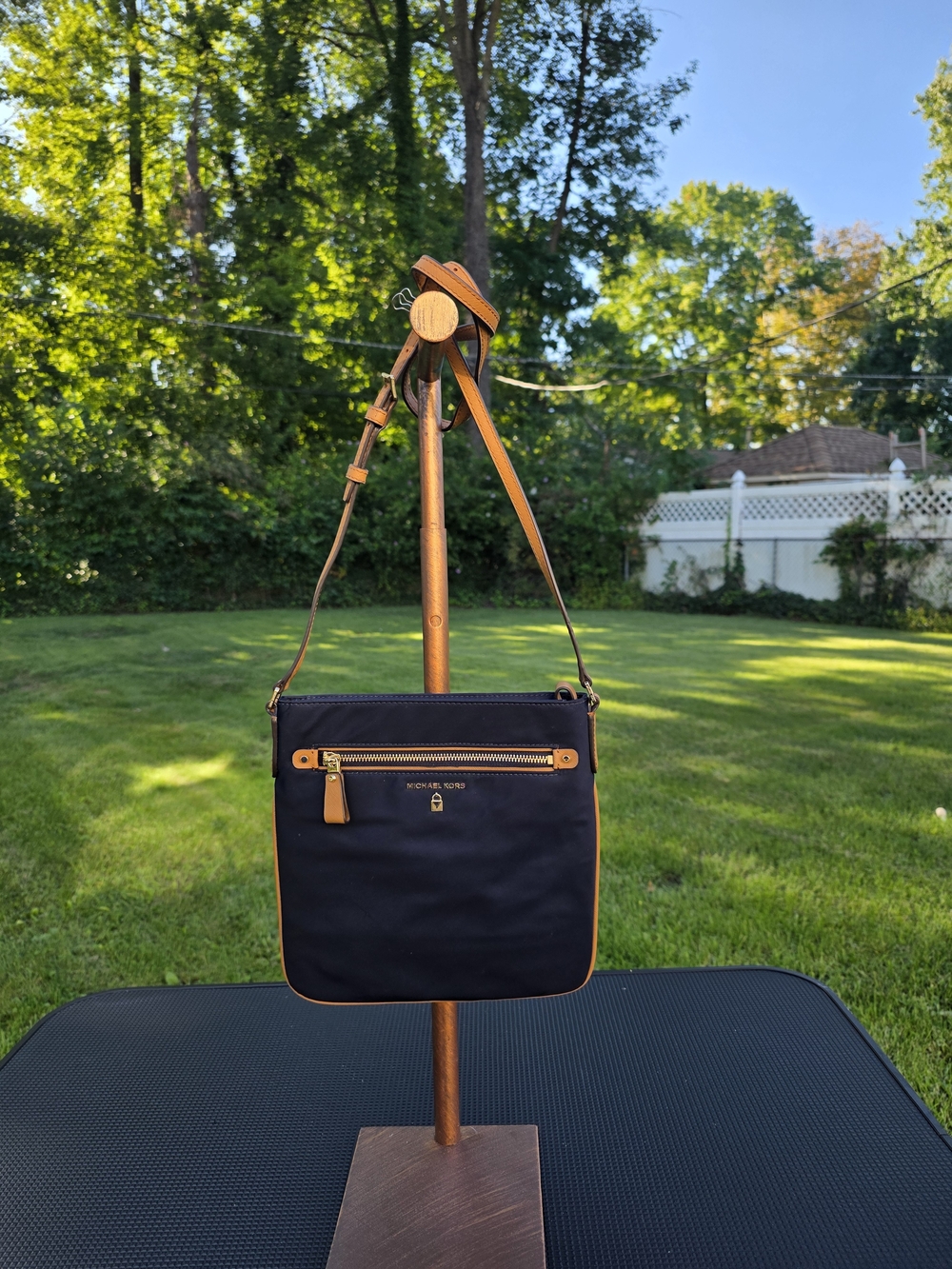Michael Kors Blue Crossbody Bag with Tan Trim